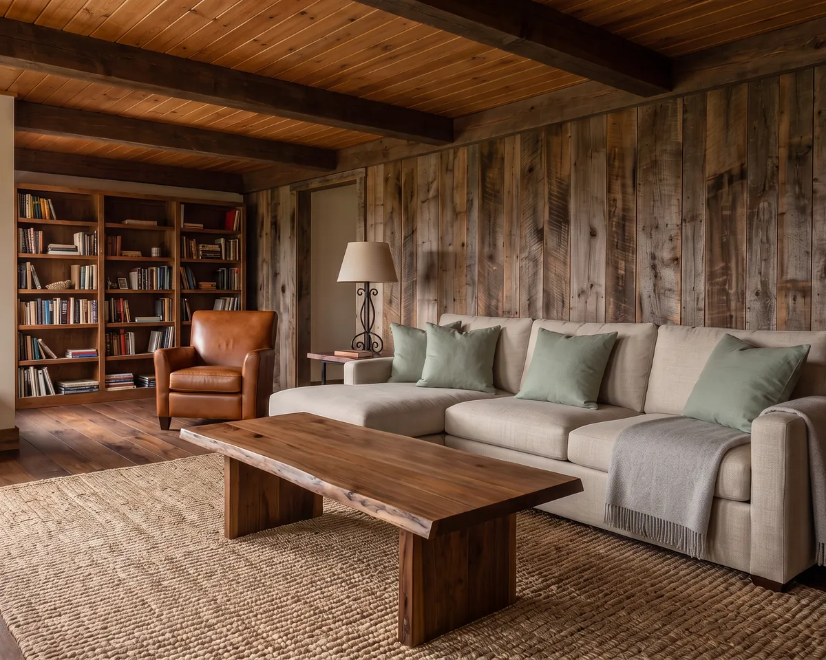 Living room after cleaning: tidy sectional, folded throw and a clear coffee table